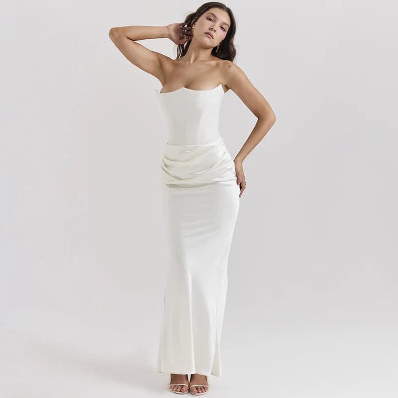 Fishbone Bandeau Slim-fit Backless Velvet Dress Black | Arabella
