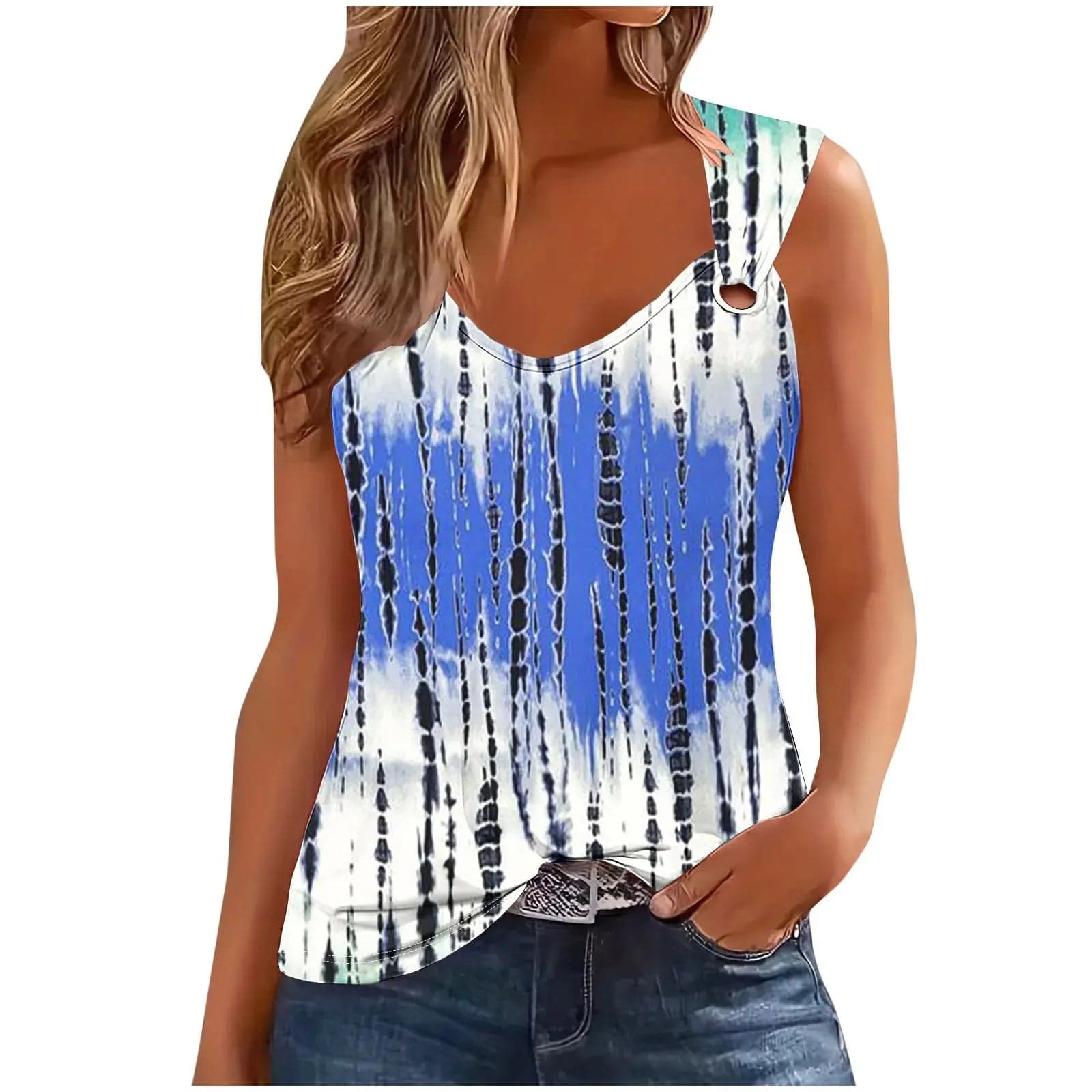 Neck Split Sleeve Tank Top | Cedar