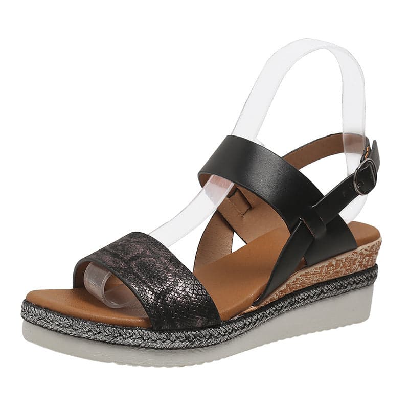 Wedge Round Toe Wide Strap Sandals | Oak