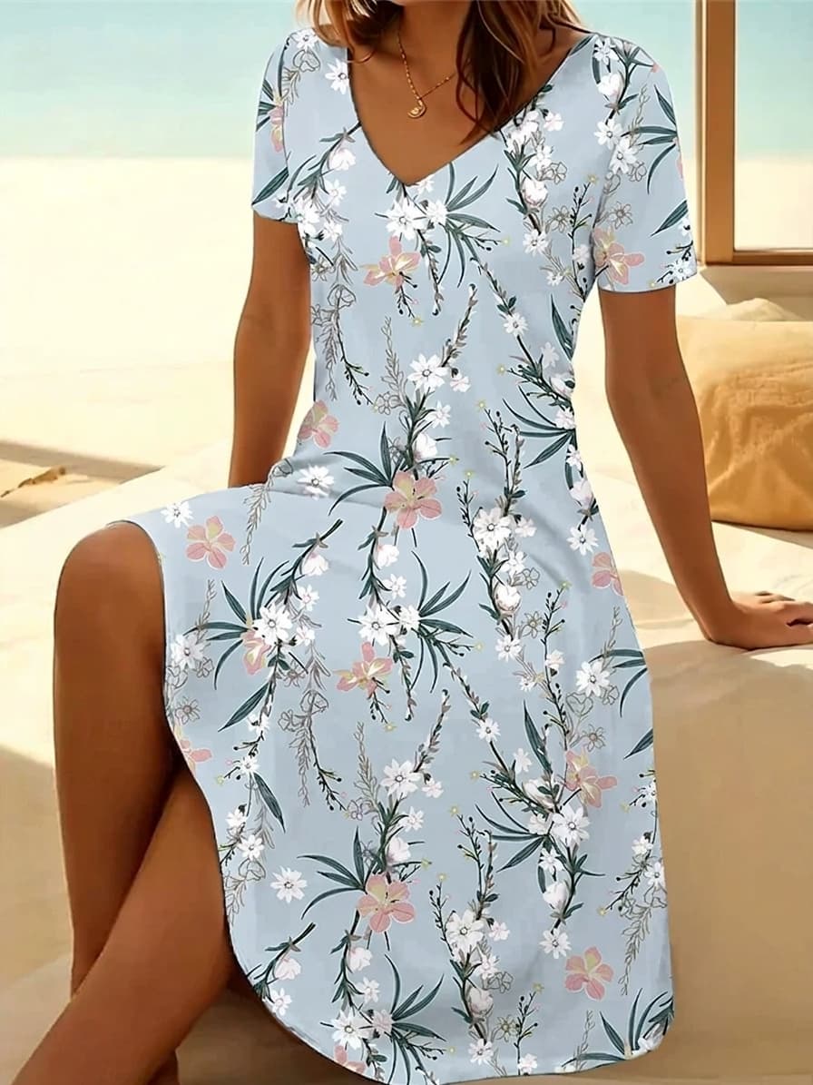 Vintage Floral V-Neck Summer Dress