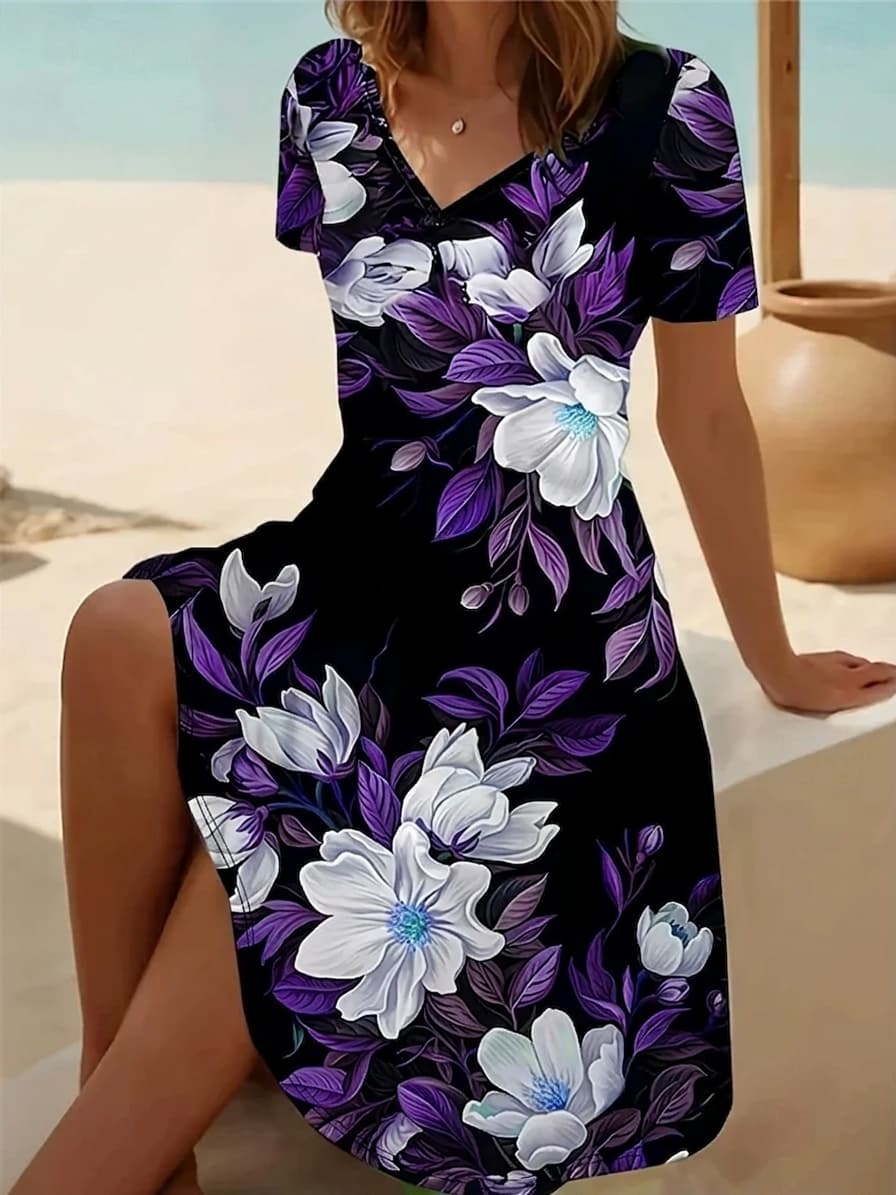 Vintage Floral V-Neck Summer Dress