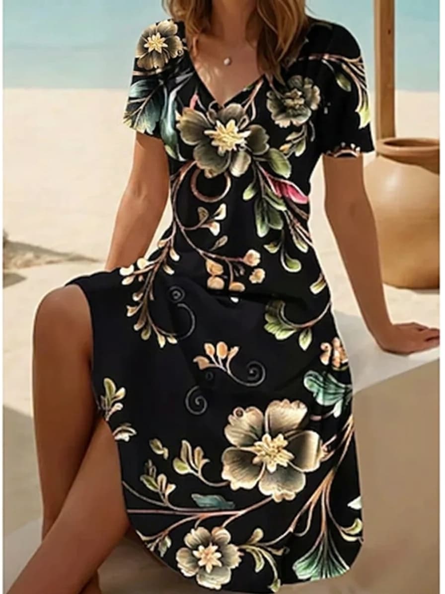 Vintage Floral V-Neck Summer Dress