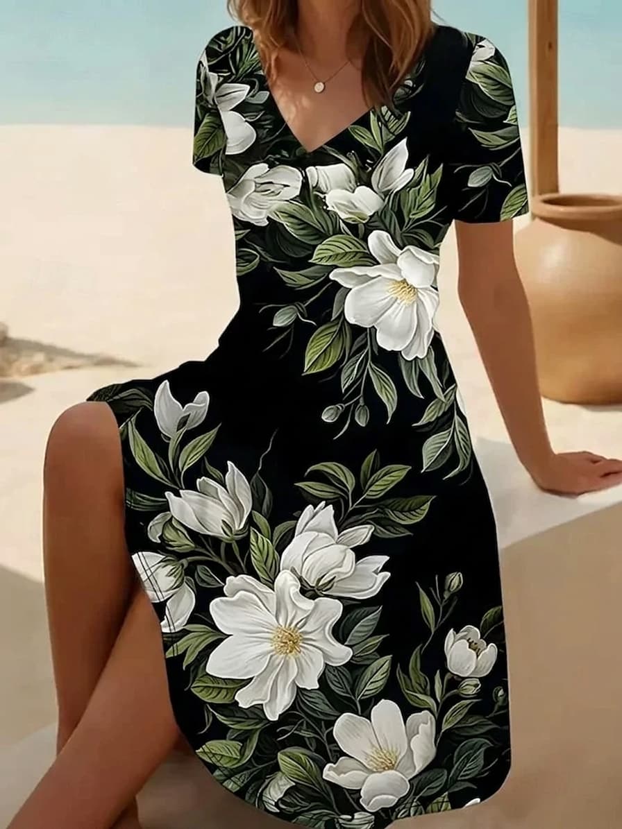 Vintage Floral V-Neck Summer Dress