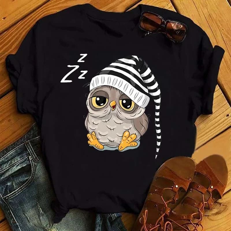 Owl Print Casual Short-sleeved | Owl