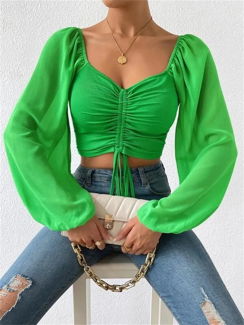 Lace up V-neck Long Sleeve | Titi