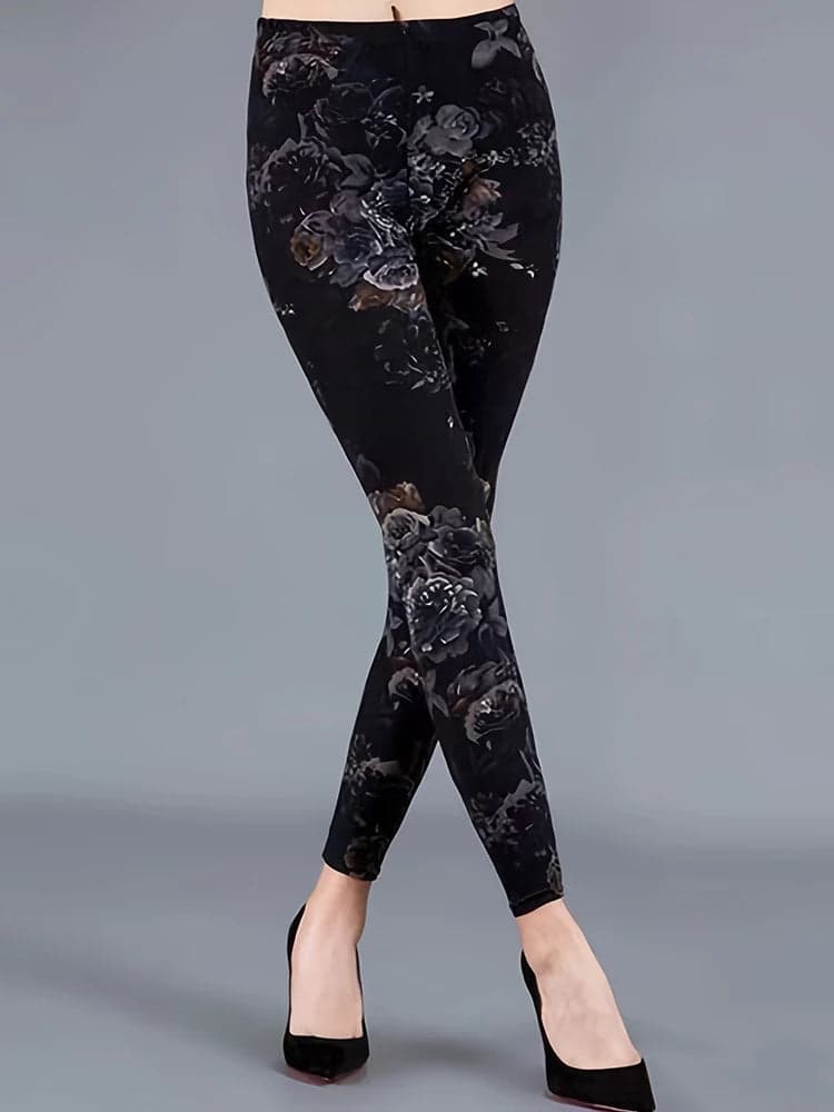 Black Floral Print Skinny Leggings | AeroFit