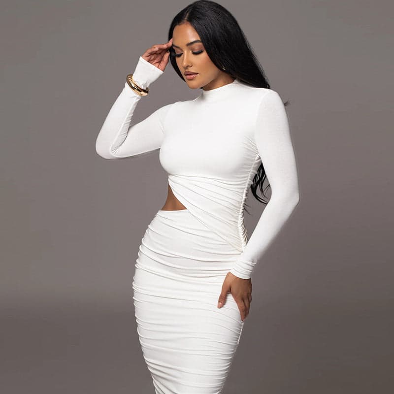 Long Sleeve Sexy Cutout Pleated Tight Dress | Neptune