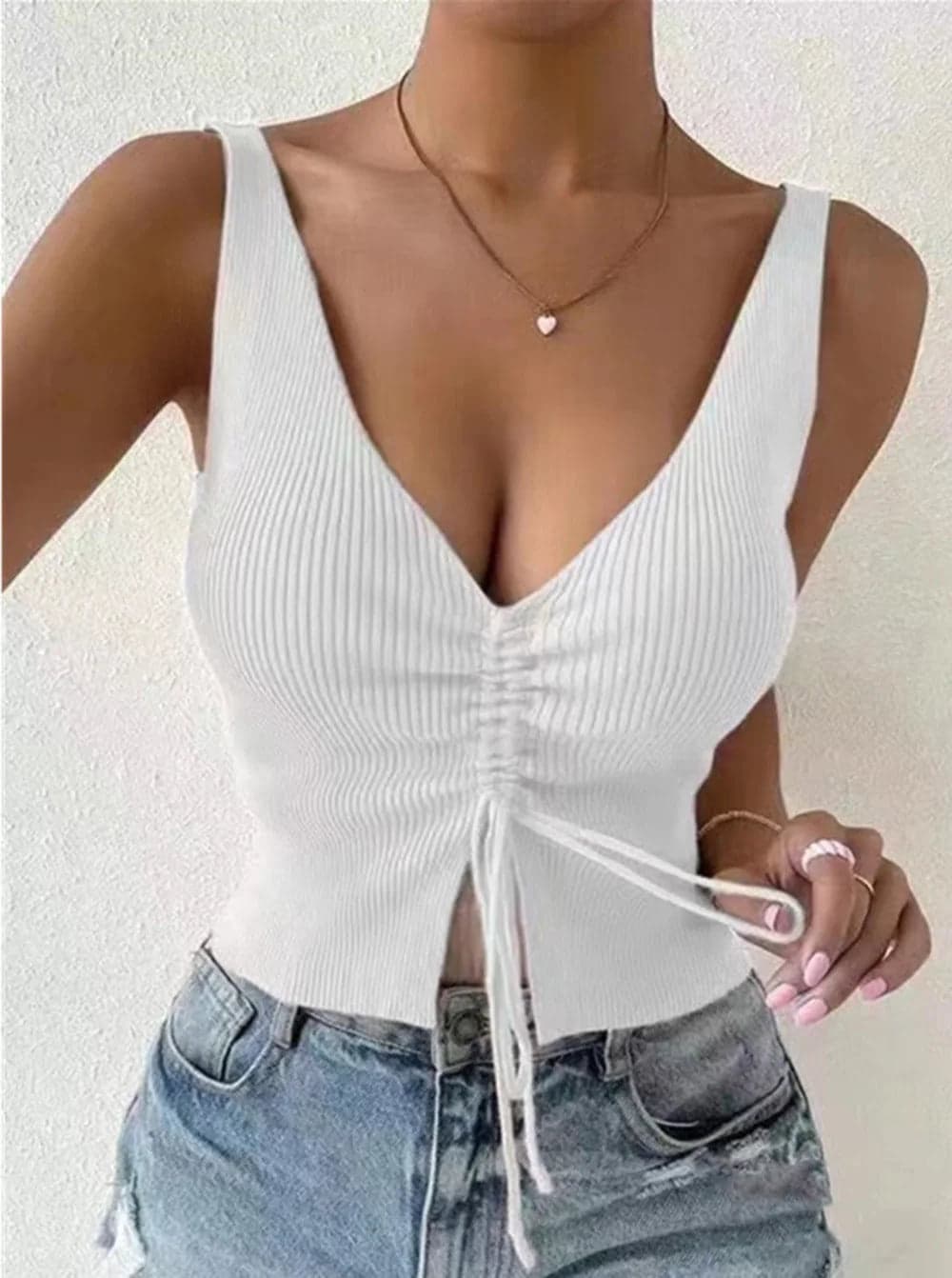 Drawstring Front Ribbed Knit | Likke