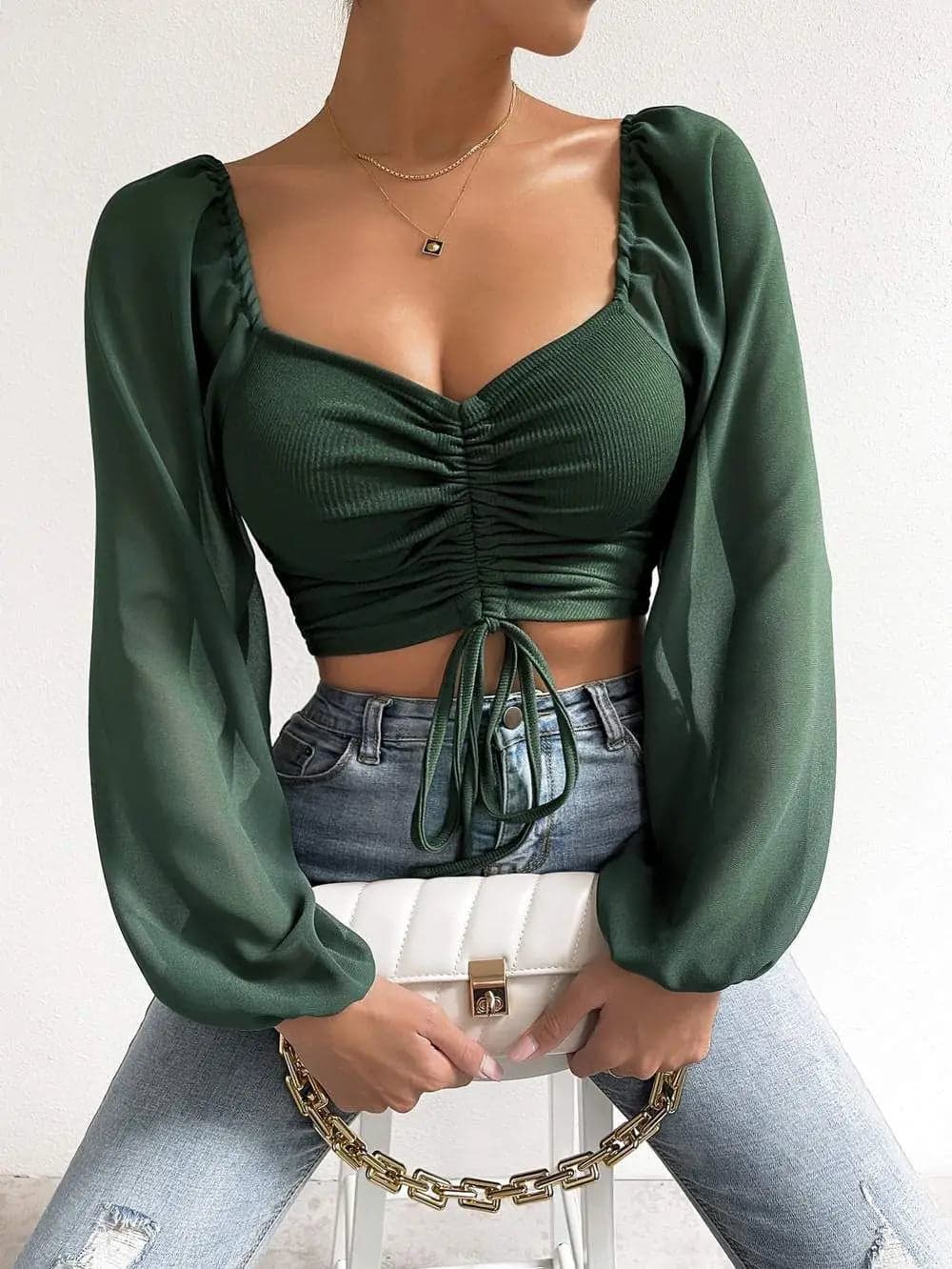 Lace up V-neck Long Sleeve | Titi