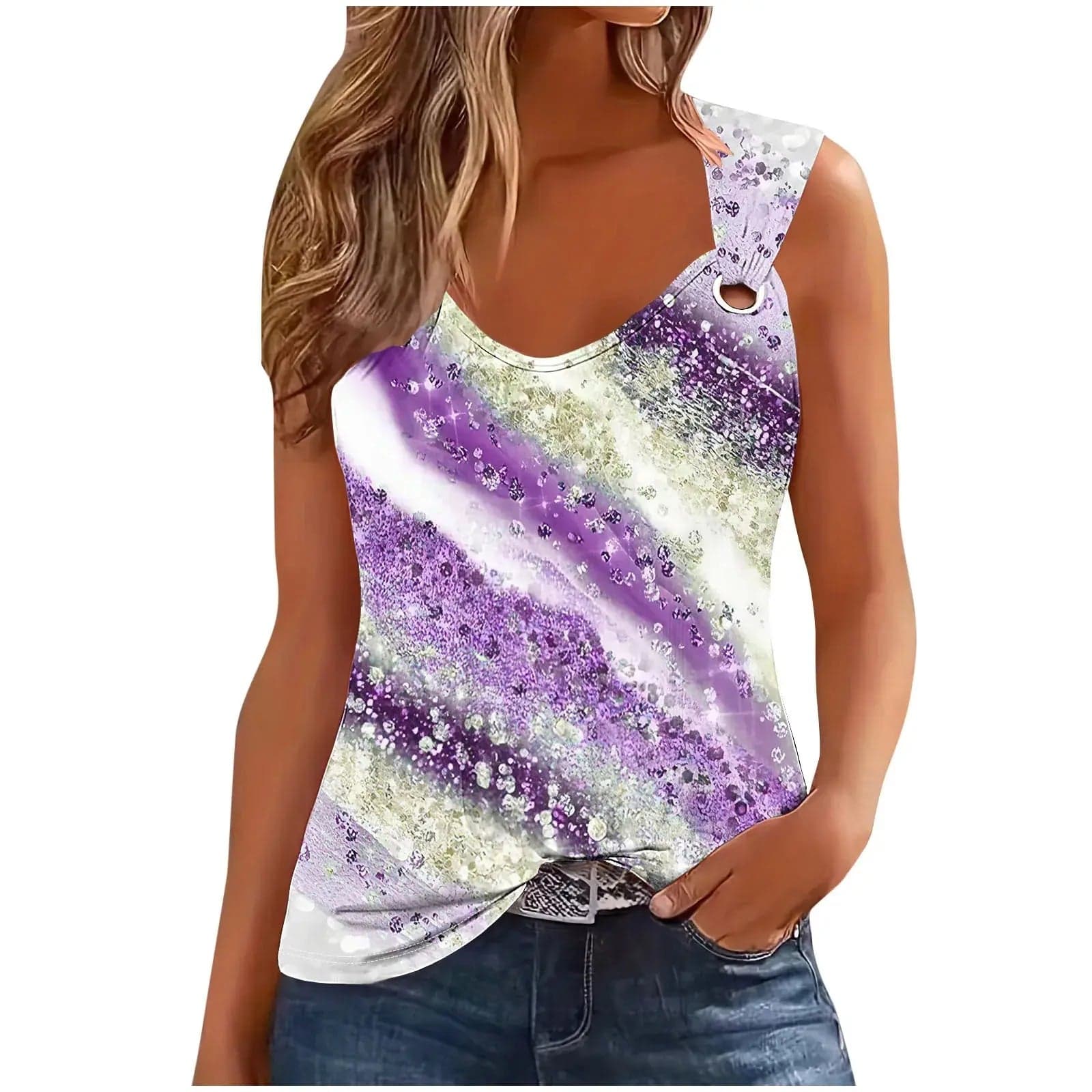 Neck Split Sleeve Tank Top | Cedar