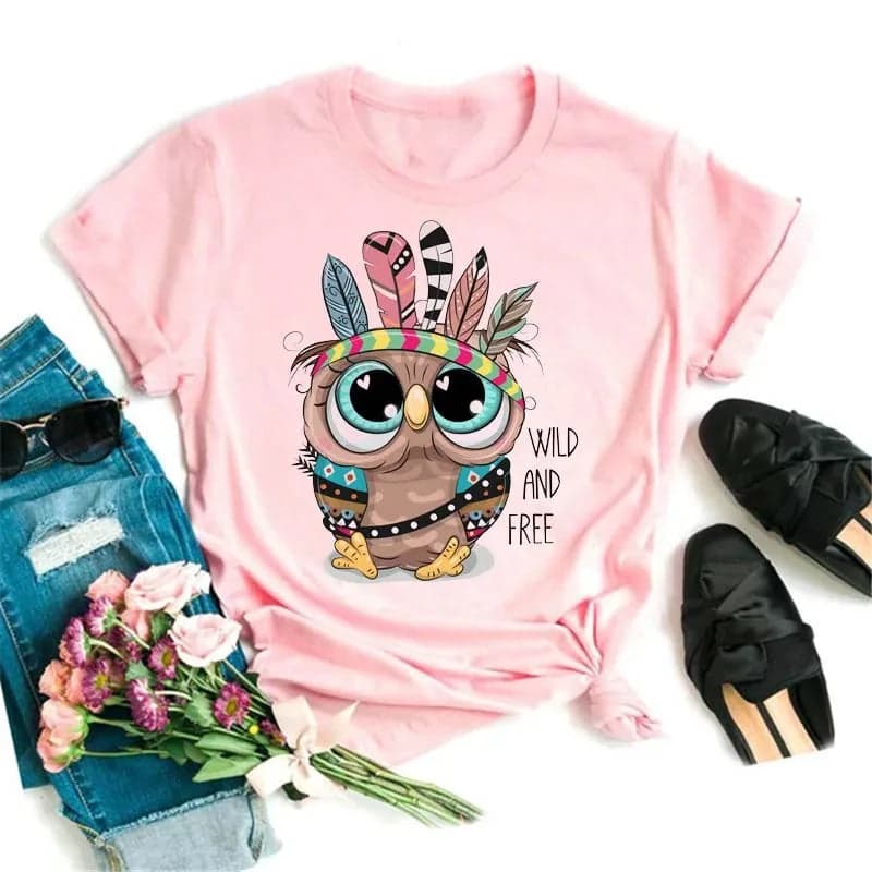 Owl Print Casual Short-sleeved | Owl