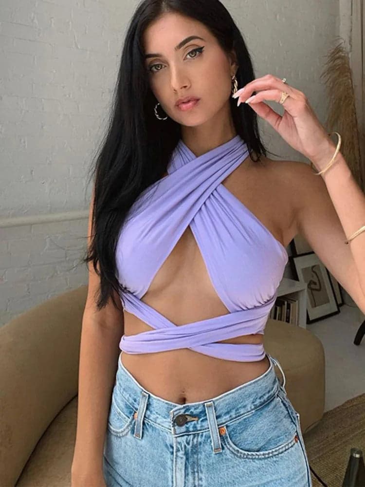 Strappy Cut-Out Halter Crop Top | Sienna
