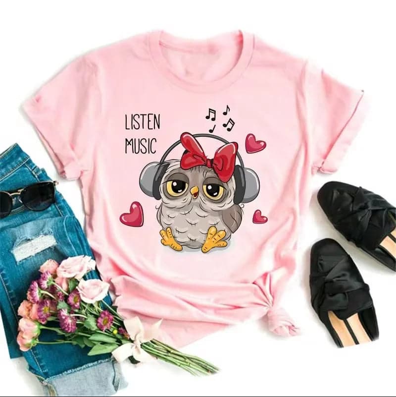 Owl Print Casual Short-sleeved | Owl