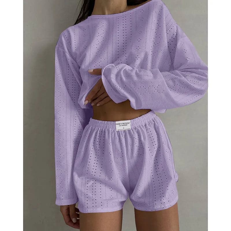 Set Long Sleeve Tops With Shorts Sleepwear | Shosy
