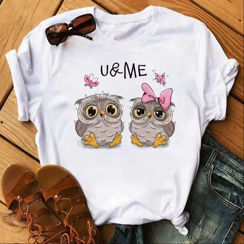 Owl Print Casual Short-sleeved | Owl