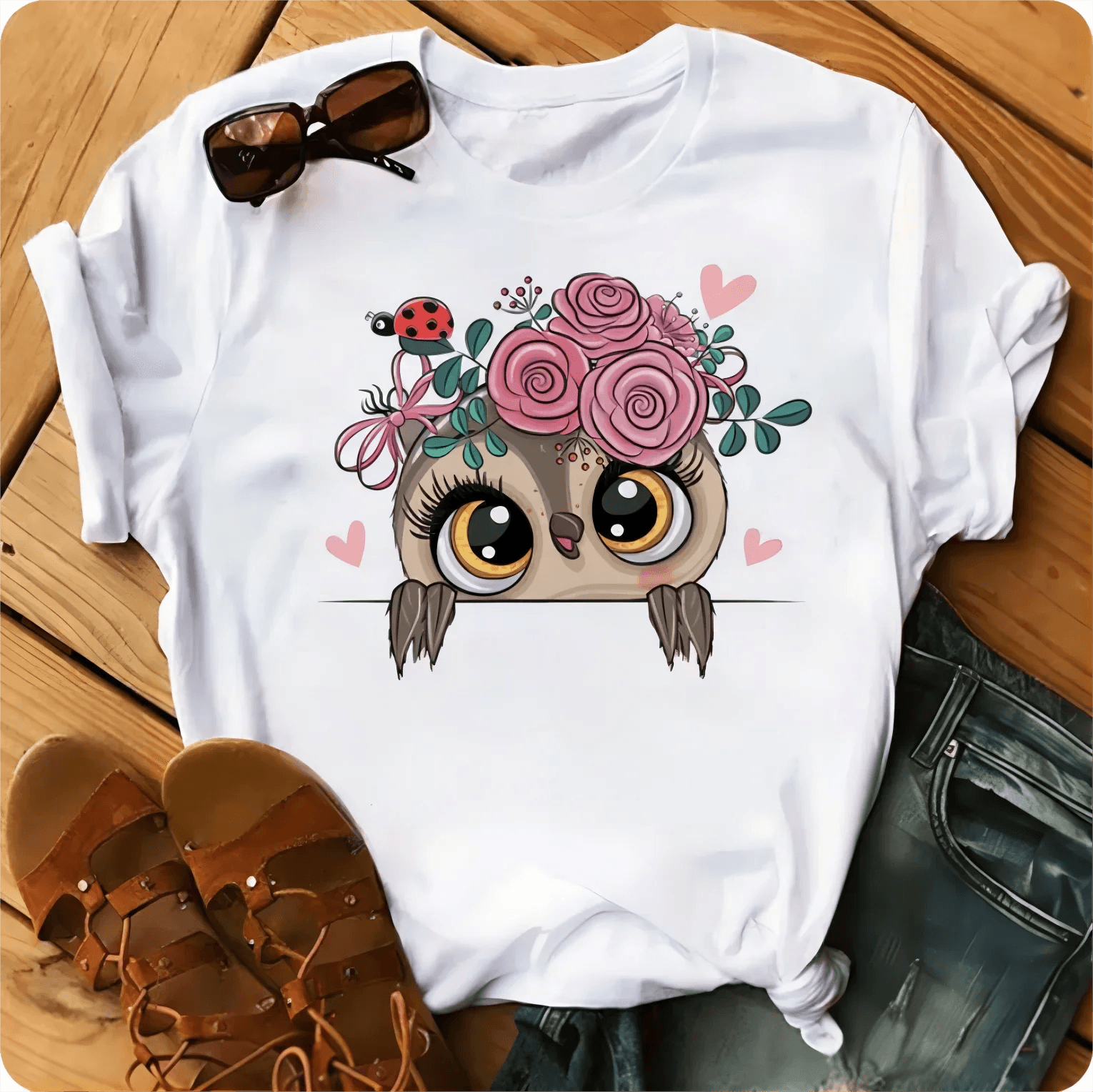 Owl Print Casual Short-sleeved | Owl