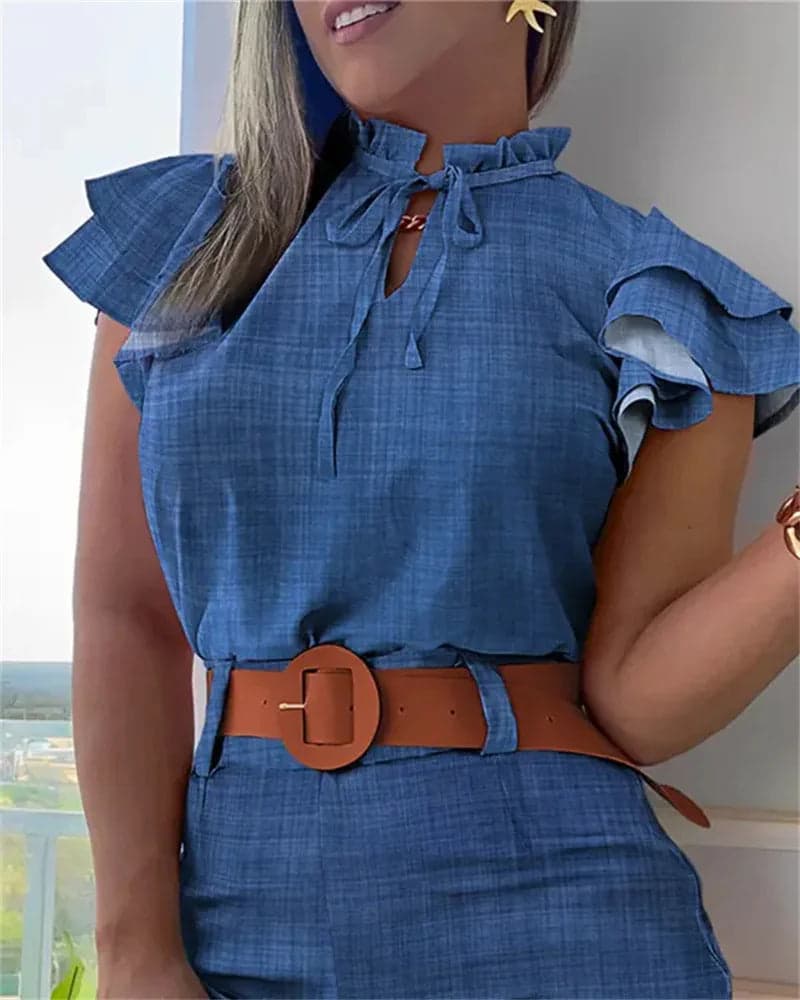 Denim Top and Shorts Set Ruffles | Sigal