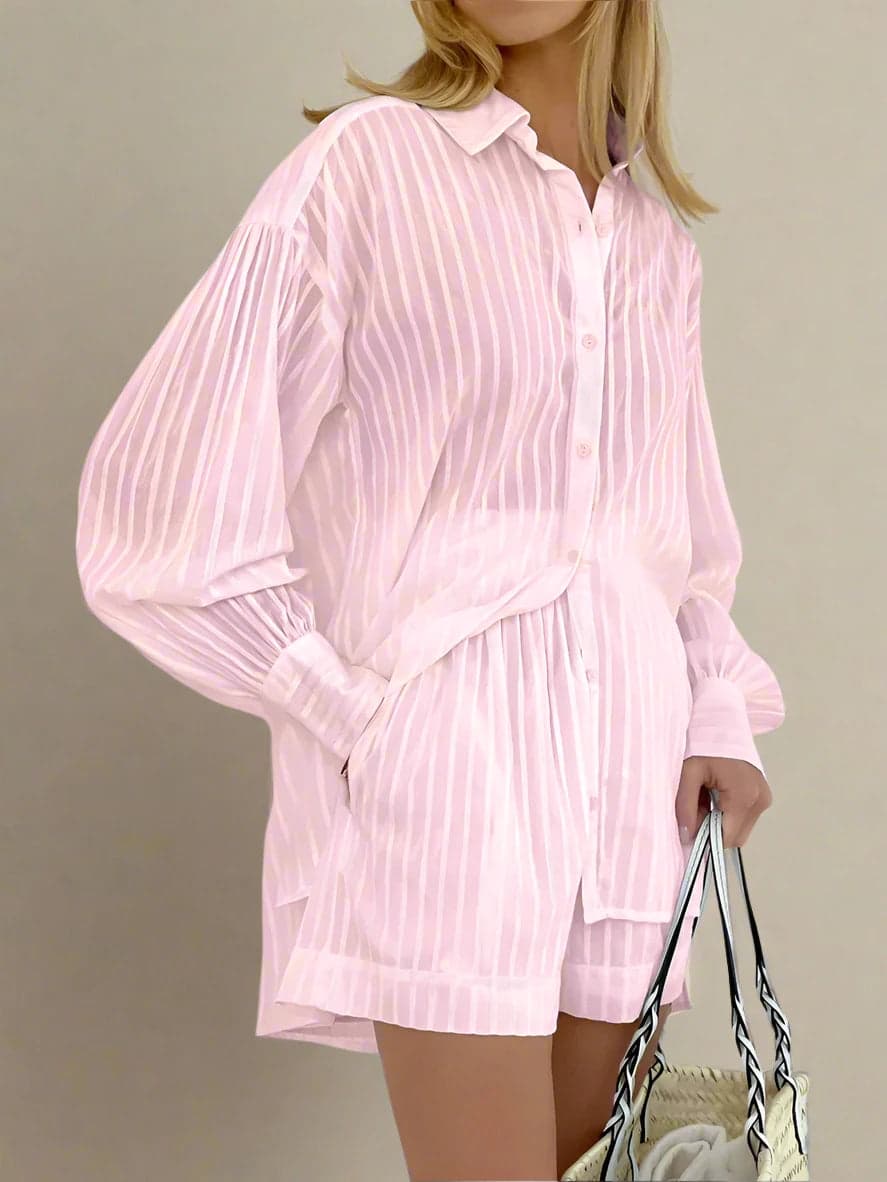 White Stripe Shorts Sets | Neaama