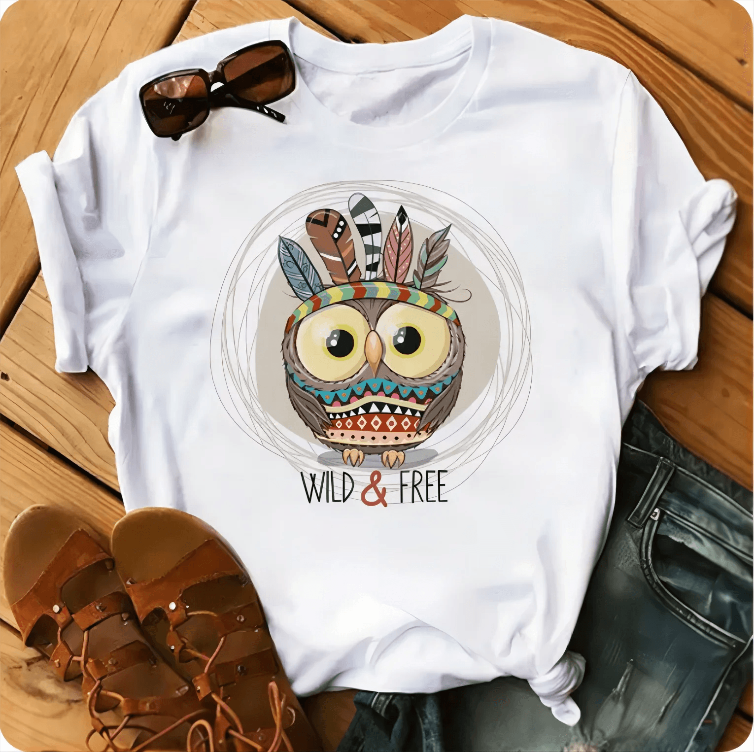 Owl Print Casual Short-sleeved | Owl
