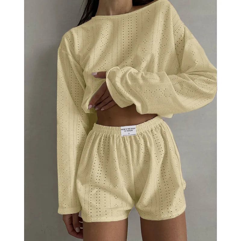 Set Long Sleeve Tops With Shorts Sleepwear | Shosy