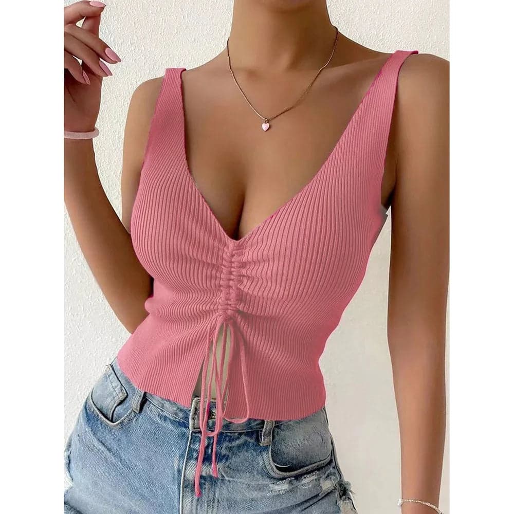 Drawstring Front Ribbed Knit | Likke