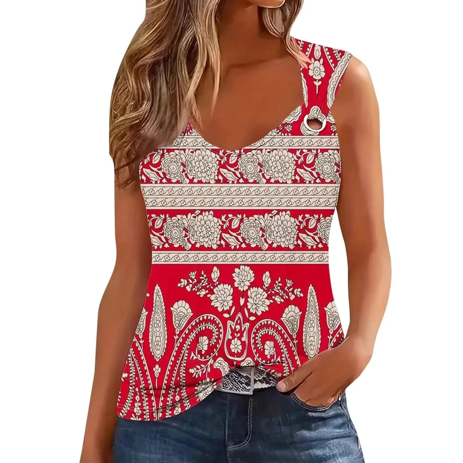 Neck Split Sleeve Tank Top | Cedar