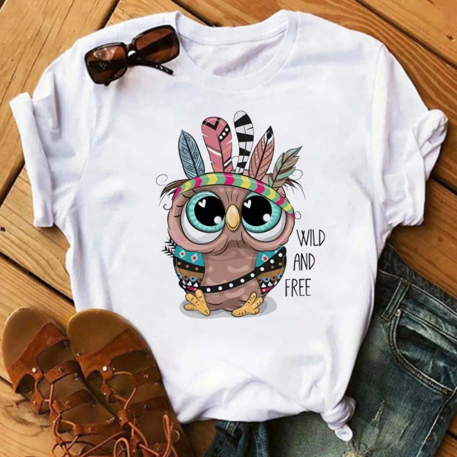 Owl Print Casual Short-sleeved | Owl