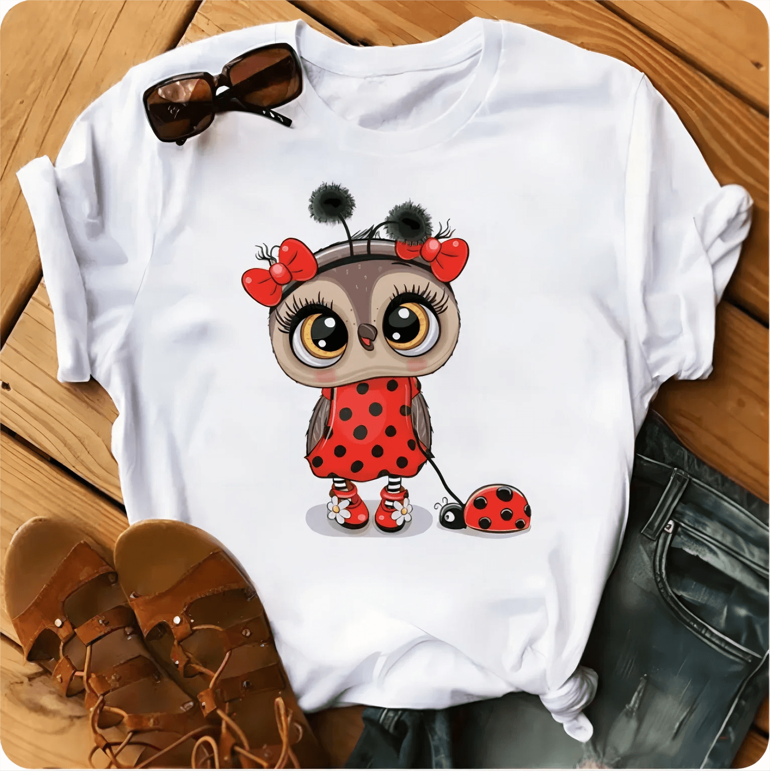 Owl Print Casual Short-sleeved | Owl