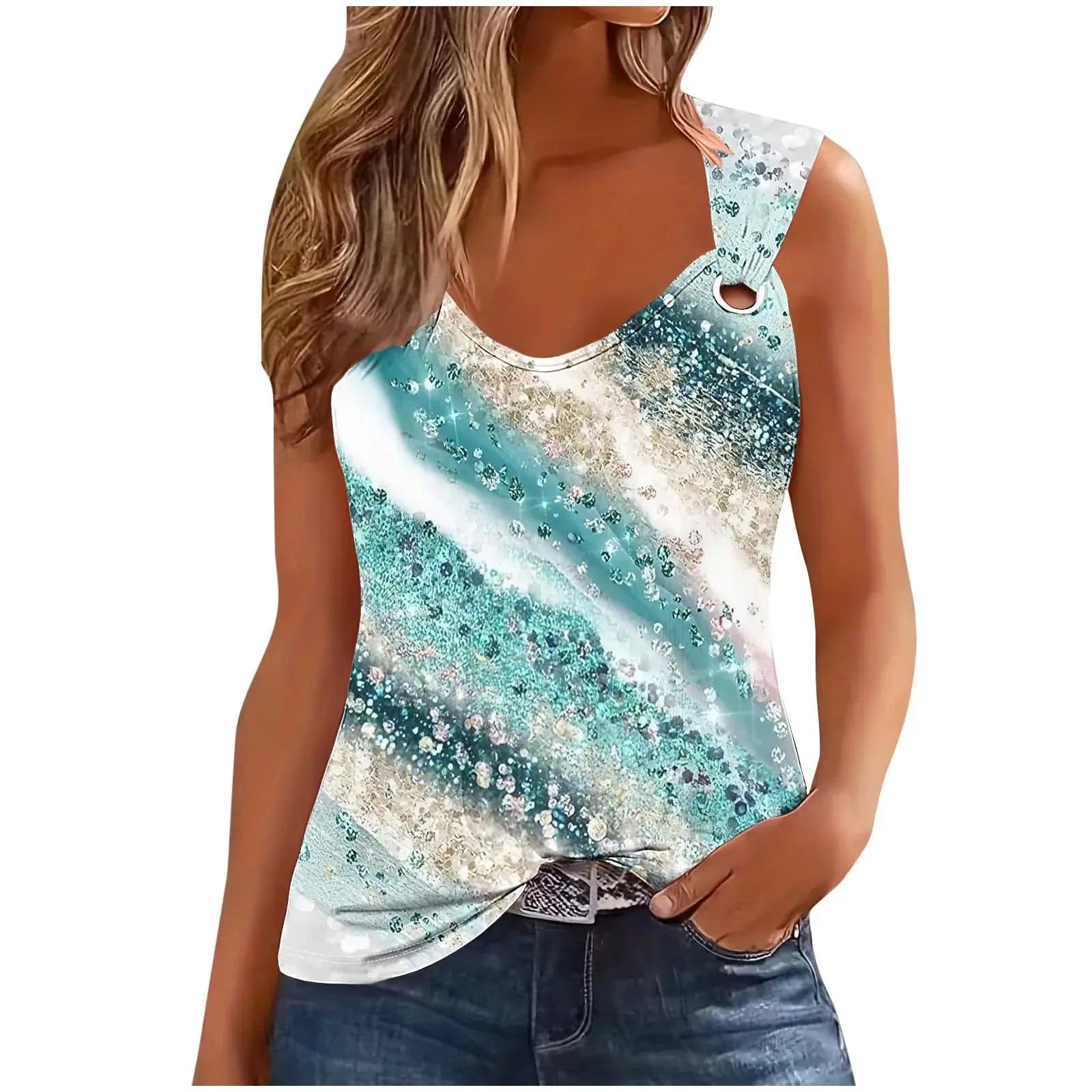 Neck Split Sleeve Tank Top | Cedar