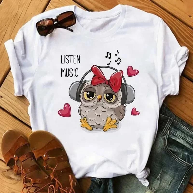 Owl Print Casual Short-sleeved | Owl