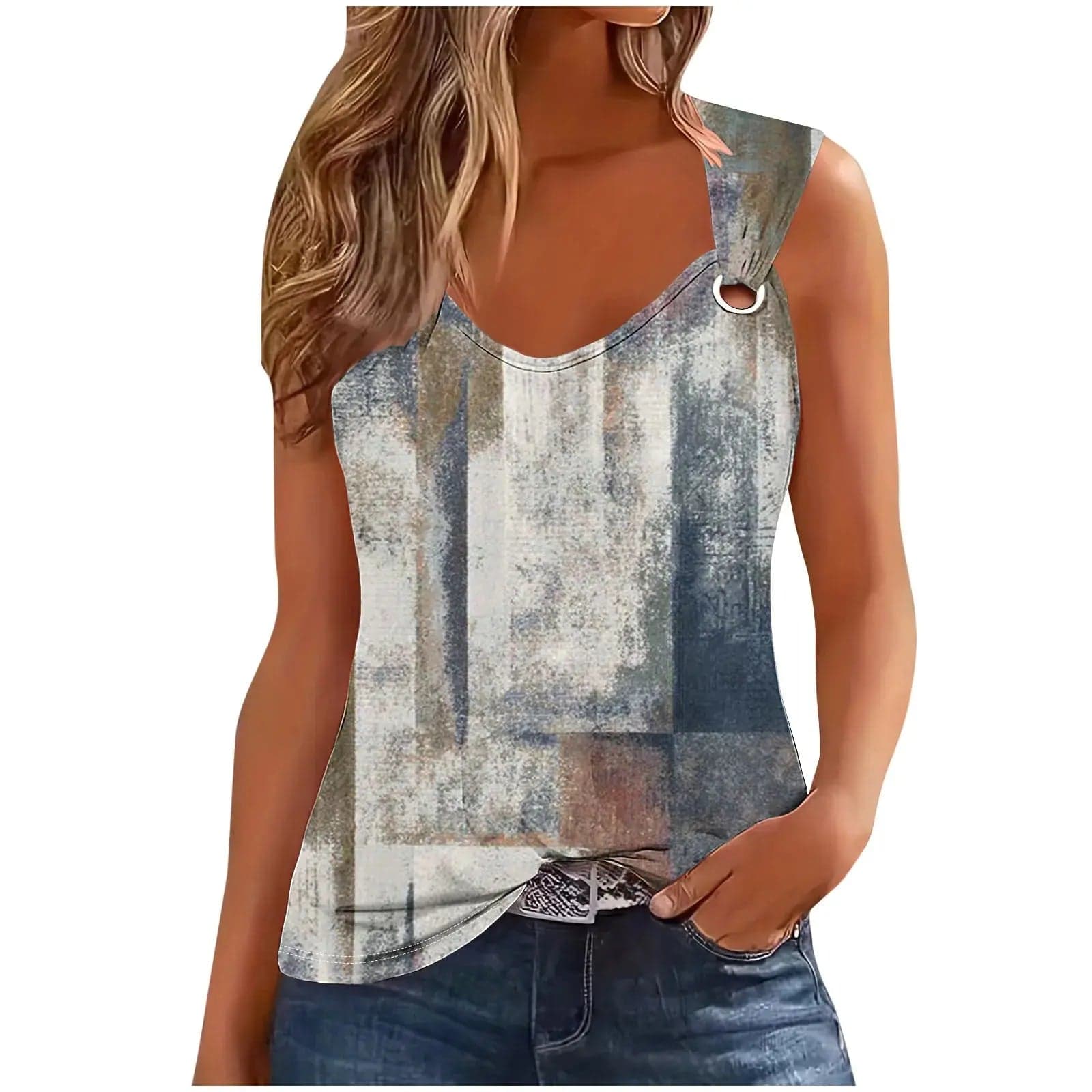 Neck Split Sleeve Tank Top | Cedar
