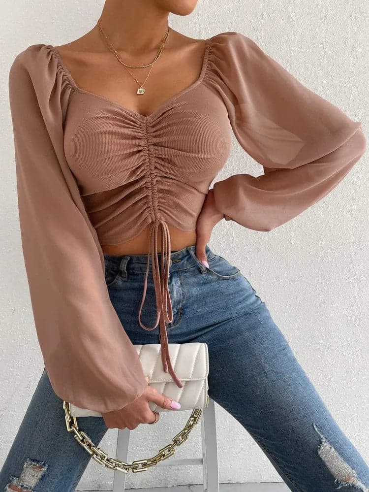 Lace up V-neck Long Sleeve | Titi
