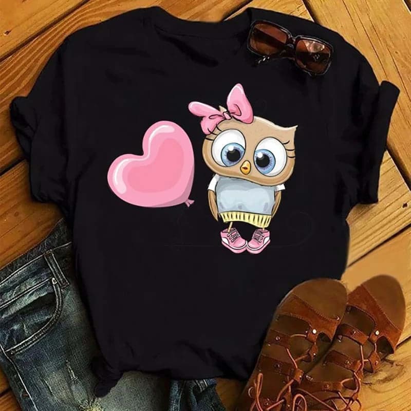 Owl Print Casual Short-sleeved | Owl