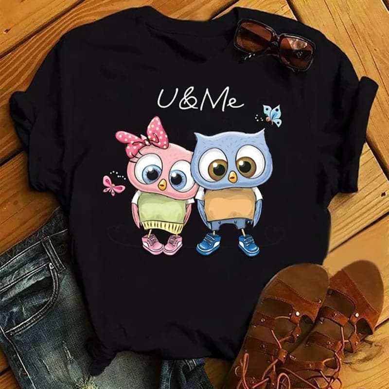 Owl Print Casual Short-sleeved | Owl