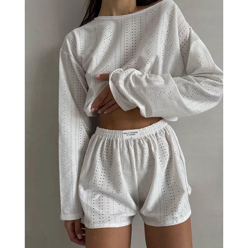 Set Long Sleeve Tops With Shorts Sleepwear | Shosy