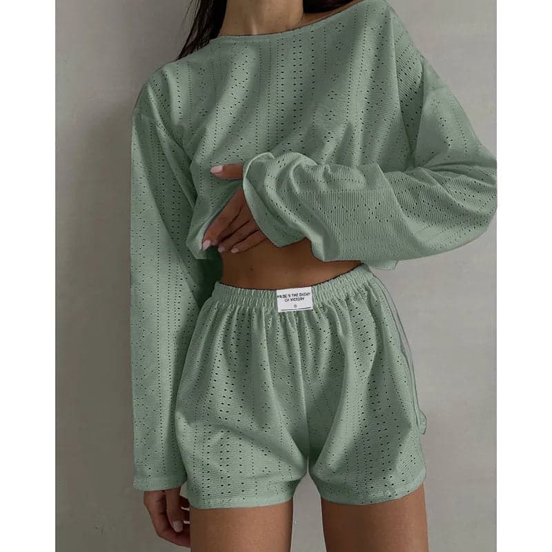 Set Long Sleeve Tops With Shorts Sleepwear | Shosy