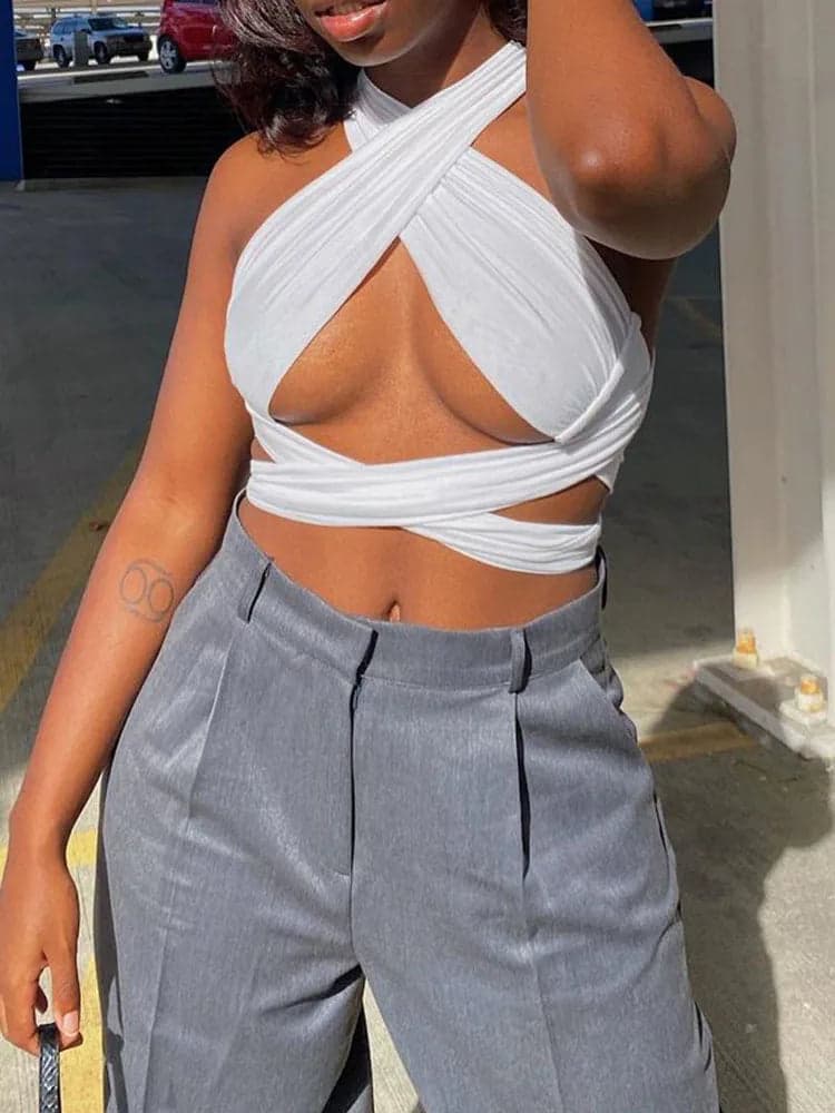 Strappy Cut-Out Halter Crop Top | Sienna