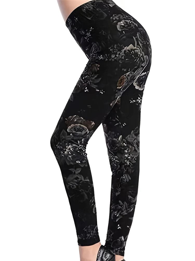 Black Floral Print Skinny Leggings | AeroFit