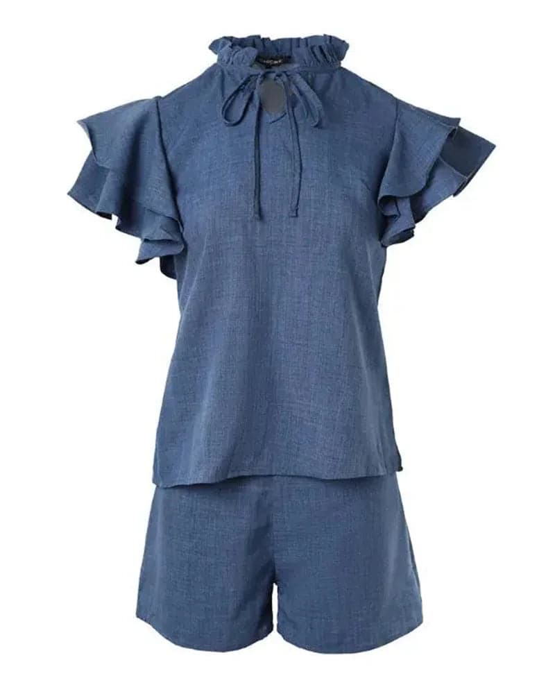 Denim Top and Shorts Set Ruffles | Sigal