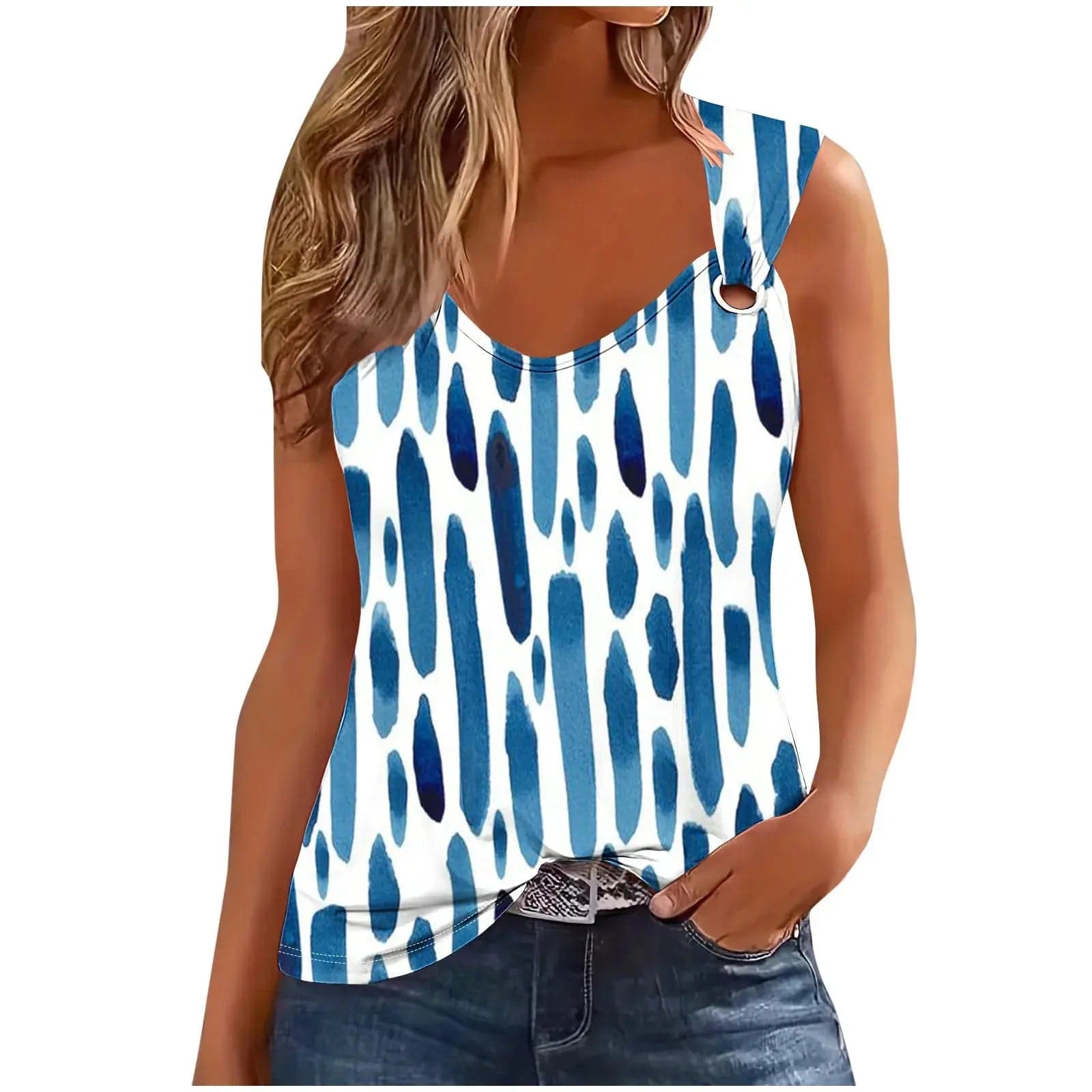 Neck Split Sleeve Tank Top | Cedar
