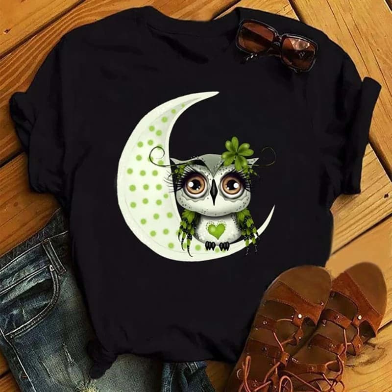 Owl Print Casual Short-sleeved | Owl