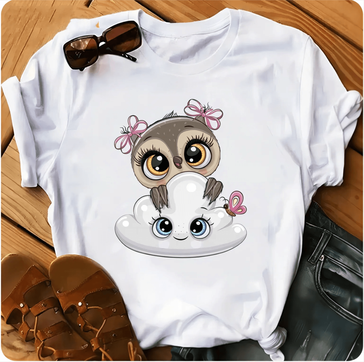 Owl Print Casual Short-sleeved | Owl