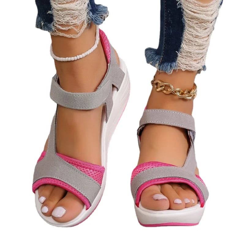 Nubuck Mesh Open Toe Wedges Sandals | Sharona