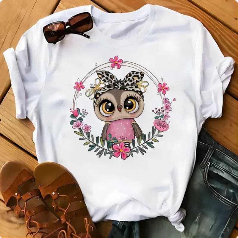 Owl Print Casual Short-sleeved | Owl