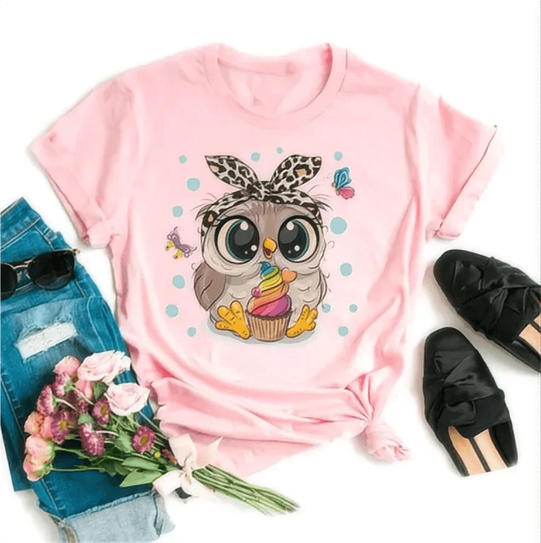 Owl Print Casual Short-sleeved | Owl