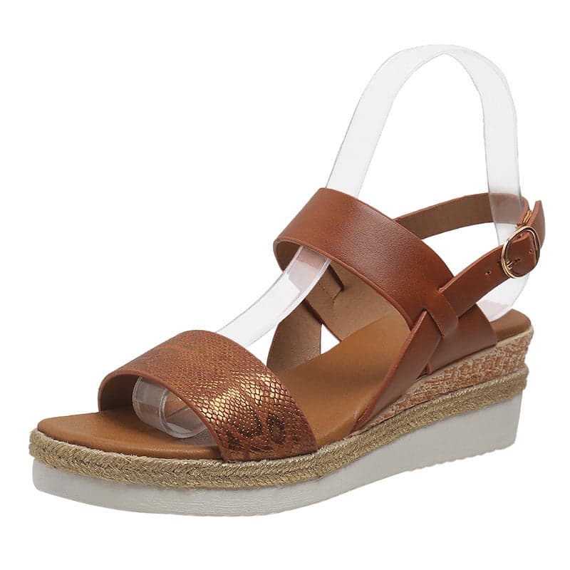 Wedge Round Toe Wide Strap Sandals | Oak